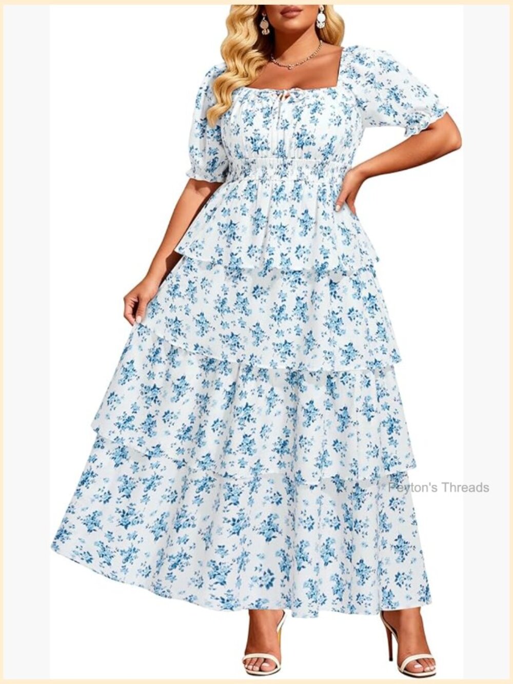 Plus Size Floral Milkmaid Puff Sleeve Ruffle Tiered Maxi Sundress